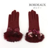 手袋 レディース かわいい おしゃれ 暖かい 冬 防寒 あったか スマホ対応 リボン サテン ファー グローブ プレゼント【LALUICE ラルイス】