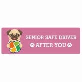 カーサイン 高齢者マーク SENIOR SAFE DRIVER パグ ステッカー シール 長方形 15x5cm 肉球 日本製 車