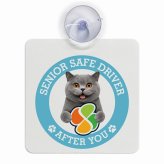 カーサイン 高齢者マーク SENIOR SAFE DRIVER ブリティッシュショートヘア 車内用 吸盤タイプ 収れん火災防止タイプ 肉球 日本製 車 ステッカー