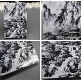 天然石4A黒ひすい本翡翠ジェダイト観音様景観画両面フロスト加工紐ネックレス