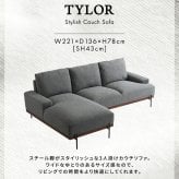 ソファ 座椅子 スチール脚がスタイリッシュな3人掛けカウチ Tylor-タイラー- カウチ 3人掛け スチール脚 北欧 ファブリック おしゃれ ファミリー リビング 肘付 オットマン モダン