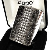 ZIPPO ライター アーマーカスタム ライン ジッポ 両面加工 細密彫刻 中世模様 銀 いぶし仕上げ シルバー かっこいい 重厚 高級 おしゃれ メンズ ギフト プレゼント