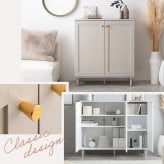 3枚扉キャビネット 幅110cm×奥行38cm×高さ90.2cm 可動棚 大容量 パーティクルボード MDF 天然木 メラミン 組立品 海外インテリアのような上品で華やかなお部屋づくりにぴったりです 日用品や家電の収納に便利です グレージュ ホワイト