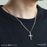ステンレス クロスネックレス ストーンネックレス ペンダントネックレス ダブル喜平チェーン 6面カット 細身 シルバー 十字架 キラキラ メンズ 男性 金属アレルギー対応