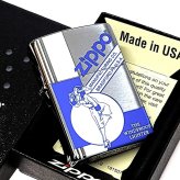 ZIPPO ライター ウィンディ ジッポ ロゴ Windy ブルー シルバーサテン かわいい クラシック 銀 青 レディース メンズ おしゃれ ギフト プレゼント