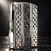 ZIPPO アーマー カスタムライン ジッポ ライター 両面加工 細密彫刻 中世模様 銀 いぶし仕上げ シルバー かっこいい 重厚 高級 おしゃれ メンズ ギフト プレゼント