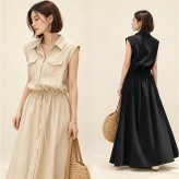 シャツワンピース 通販 ロングワンピース マキシワンピース ノースリーブワンピ かわいい ウエストマーク ウエストギャザー カジュアル 大人上品 きれいめ シンプル 夏 春 トールサイズ おしゃれ 大きいサイズ レディースファッション