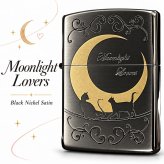 ZIPPO ライター ジッポ ネコ 猫 キャット ムーン 可愛い 三日月 ブラックニッケルサテン ムーンライトラヴァーズ ねこ 動画有り メンズ ギフト レディース プレゼント