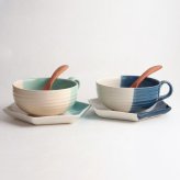 rokurome スープカップ・取皿・れんげスプーンペアセット / true colors line / ギフトボックス＆熨斗付き / 瀬戸焼 食器・プレート【送料無料（北海道・沖縄を除く）】