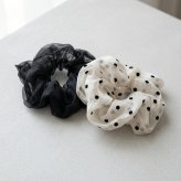 Rora シュシュ 通販 腕飾り 髪飾り女の子 子供用シュシュ ドット柄水玉 透け感 ボリューム髪留め 姉妹お揃いコーデ 親子リンクコーデ フォーマル発表会 通園通学おしゃれ プレゼントギフト 簡単ヘアアレンジ ヘアアクセサリー モノトーン 姉妹