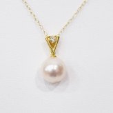 ［pearl590］8mm - 8.5mm ホワイトピンク ペンダント ダイヤモンド付 あこや真珠 0.05ct