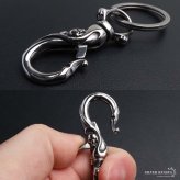 ステンレス スカルキーリング 龍 キーホルダー キーフック クリップ キーチェーン ゴールド 燻し アンティーク ベルトループ 重厚感 ドクロ 鍵 小物