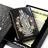 ZIPPO マリア＆ローズ ブラックニッケル パープル イエロー ジッポ ライター 黒 エッチング彫刻 薔薇 おしゃれ Ave Maria 紫 黄 ギフト プレゼント メンズ レディース