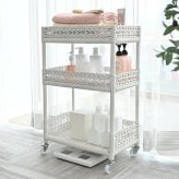 収納家具 ラック アジアン家具 ラタン 3段ランドリー チェスト ランドリー キャスター付 籐かご ランドリーワゴン ホワイト 白 可愛い アジアン 収納 脱衣所 洗濯籠 カゴ付 ランドリーボックス バスケット 軽い 洗濯物 メイク