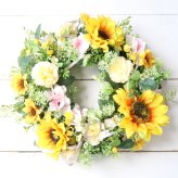 ひまわり カーネーション 夏リース インテリア 造花 フラワーリース ギフト 向日葵 プレゼント 511