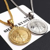 ステンレス マリアネックレス コインネックレス ペンダントネックレス メンズネックレス ゴールド 18KGP シルバー ダブル喜平 長さ3サイズ 不思議のメダイ 聖母 男性 金属アレルギー対応