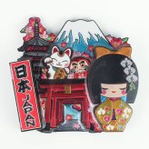 木製フレームマグネット 姫こけし イエロー 立体マグネット 3D お土産 日本 土産 souvenir JAPAN Magnets ご当地 外国人 スーベニア ジャパン