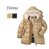 ダウンコート レディース ダウン90% ホワイトグース ブランド Filomo フィローモ ウールムートン エコ フード キャメル ブラック ダウン コート ミドル丈 女性 ギフト プレゼント 6F (08000221r)