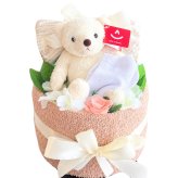 おむつケーキ 出産祝い くまちゃん ぬいぐるみ 名入れ対応 テープS 15枚 タオル ガーゼ くつ下 ベビーギフト 男の子 女の子