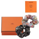 【正規品 ショッパー付き HERMESシュシュ】エルメス シュシュ クラウディア ブルーム シルク100％ ヘアアクセサリー ブラック ベージュ フリーサイズ 幅5cm ブランド小物 レディース ギフト プレゼント