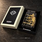 ZIPPO ハーレー ジッポライター ハーレーダビッドソン ブラック＆ゴールド かっこいい ファイヤー 3面ゴールドメタル イーグル 黒金 HARLEY-DAVIDSON 日本国内限定モデル ジッポー ギフト
