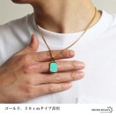 ステンレス ターコイズ ペンダントネックレス ストーンネックレス 小ぶり シンプル ダブル喜平チェーン 細身 ゴールド 18KGP シルバー ブラック メタル 小さい プレート 四角 長方形 幾何学 メンズ 男性 金属アレルギー対応
