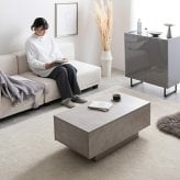 テーブル センターテーブル リビング ロー 机 コンパクト 省スペース 引き出し付き 引出し 収納 大容量 フロート脚 キャスター ノイズレス フラット 高級感 石目調 幅85 コーヒー カフェ アクセント 一人暮らし 無駄を省いたノイズレスなフォルムと