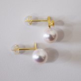 ［pearl553］ 7.5mm -  8mm パール ピアス リンゴ ダイヤ あこや真珠 K18YG 0.02ct ダイヤモンド 珍珠 天草