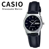箱なし カシオ 腕時計 レディース CASIO ブラック シルバー レザー 革ベルト 海外モデル 逆輸入 カレンダー 曜日 日付 小さめ シンプル 仕事 通勤 就職祝い 誕生日 母の日 プレゼント ギフト 成人 卒業 入学