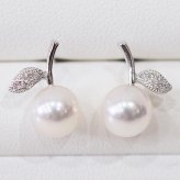 ［pearl553］ 7.5mm -  8mm パール ピアス リンゴ ダイヤ あこや真珠 K18WG 0.02ct ダイヤモンド 珍珠 天草