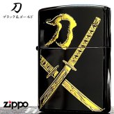 ZIPPO 和柄 刀 ブラック＆ゴールド ジッポ ライター かっこいい 彫刻 日本 金差し 和風 漢字 おしゃれ 黒金 メンズ ギフト プレゼント