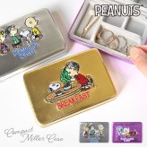 スヌーピー アクセサリーケース SNOOPY ジュエリーケース コンパクトミラー ミラー付き マルチケース コンパクト ミラーケース 小物ケース 仕切り付き 持ち運び 旅行 携帯用 メタリック おしゃれ かわいい 刺繍 起毛 鏡 ゴールド シルバー パープル 誕生日 プレゼント ギフト