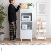 食器棚 キッチン収納 レンジ台 脚付き コンセント付き コンパクト ミニ スリム 炊飯器ラック 幅45cm レンジボード レンジラック スライドテーブル ワゴン おしゃれ かわいい 北欧 ：