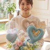 バルーンアレンジ　くすみカラー×ドライフラワー オープンハート バルーンフラワー 置型