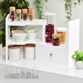 BF DECO 卓上伸縮ラック BFLS0408 デスクラック スパイスラック 幅32.5～58.5cm 奥行22cm 高さ35cm リビング収納 卓上 カウンター ミニ食器棚 棚 伸縮キッチンラック すき間収納 デスク上 ラック 小物収納 おしゃれ 新生活