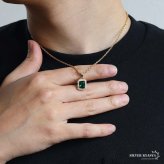 ステンレス グリーンストーンネックレス ペンダントネックレス メンズネックレス ゴールド あずきチェーン 細身 小ぶり 小さめ キラキラ ラグジュアリー 高級感 男性 金属アレルギー対応