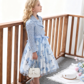 子供ドレス ピアノ発表会 ボレロ ジャケット+ワンピース　キッズ ブルー （110-160CM）パープル　ピンク 七五三 ロング パーティー プリンセス ウエディング 中学生 誕生日 入園式 入学式 演奏会 フラワーガール ギフト　花柄フォーマル２点セット　特別な日を華やかに彩る