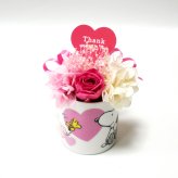 【公式ライセンス商品】スヌーピーハートミニカップピンク（Thank you・Happy Birthday・Congratulations) / プリザーブドフラワー 花 お花 フラワー フラワーギフト キャラ スヌーピー かわいい 雑貨 インテリア プレゼント ギフト 母の日 誕生日 記念日 お祝い