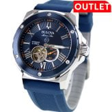 アウトレット ブローバ マリンスター 自動巻き 腕時計 ブランド メンズ オープンハート BULOVA 98A303 アナログ ネイビー