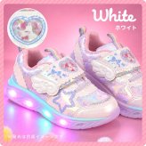 光る靴 女の子 スニーカー Double Star ダブルスター キッズ 子ども シューズ 16 17 18 cm 3歳 4歳 5歳 6歳 軽量 可愛い おしゃれ キラキラ ピカピカ 光る 柔らかい 軽い 子供靴 運動靴 ユニコーン 猫 ハート ホワイト パープル ミント ピンク 幼稚園 保育園 孫 プレゼント