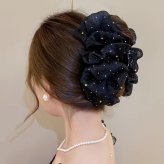 ヘアクリップ しっかり留まる シュシュ シフォン バンスクリップ 髪留め ロングヘア 大 バレッタ バンス ヘアアクセサリー 大人 シンプル 大きい おしゃれ かわいい ホワイト ブラック トレンド ガーリー 落ちにくい 大きめ ボリューム