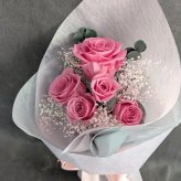 プリザーブドフラワーピンクの薔薇5輪の華色ふんわり花束（花束ラッピング）