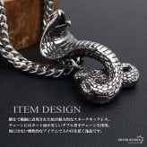 ステンレス スネークネックレス ヘビ ペンダントネックレス ダブル喜平チェーン 6面カット ごつめ シルバー 燻し アニマル ユニーク リアル 鱗 赤目 メンズ 男性 金属アレルギー対応