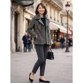 ラビットファー付ジャケット レディース 秋 冬 ナポレオンカラー M 母 女性 ギフト プレゼント 6F (01000734r)