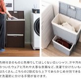 収納家具 ラック ランドリーボックス 収納 上下 2段 洗濯かご カゴ バスケット RB-500 スリム 縦型二段式 ラタン 軽量 キャスター付き フタ付 ふた付き 洗濯物入れ おしゃれ 分別 ランドリーバスケット 大容量 脱衣カゴ ランドリー収納