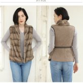 ミンク ラム革 カシミヤ ニット リバーシブル ベスト/レディース ファーベスト 生地 ラムレザーベスト ファーベスト ダブルフェイス ジレ リアルファー 2WAY 秋 冬 アウター ギフト プレゼント 7F (01000721r)