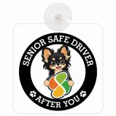 カーサイン 高齢者マーク SENIOR SAFE DRIVER ロングコートチワワ 車内用 吸盤タイプ 収れん火災防止タイプ 肉球 日本製 車 ステッカー