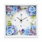 ◆花時計 【BOX FLOWER エレガント・スクエア】ライトブルー 置時計 ・掛時計 ハンドメイド 