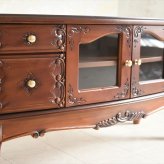 テレビ台 テレビボード 幅105cm アンティーク おしゃれ ローボード 完成品 TV台 木製 引き出し 脚付き 収納家具 天然木 彫刻 PALMAアンティークブラウン マホガニーのTVボード105 ヨー 新生活