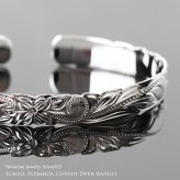 ハワイアンジュエリー バングル ハワイアンジュエリー ブレスレット ホヌ プルメリア ペアバングル 幅8mm＆10mm 刻印 無料 サイズが選べる オープンバングル ペア 2本セット カットアウト シルバー925 太め カップル 夫婦 ハロウィン 【品番：B5003-8-B5080-10P】